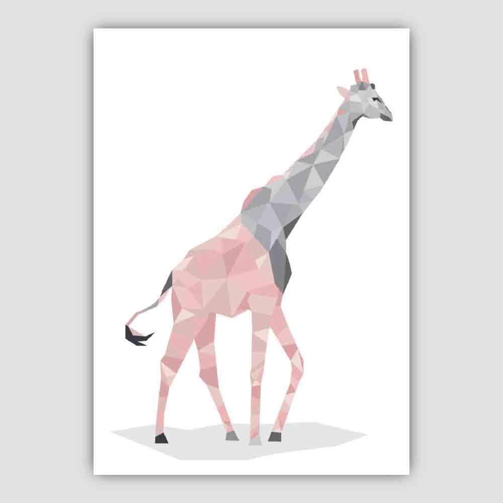 Geometric Poly Blush Pink and Grey Giraffe Poster