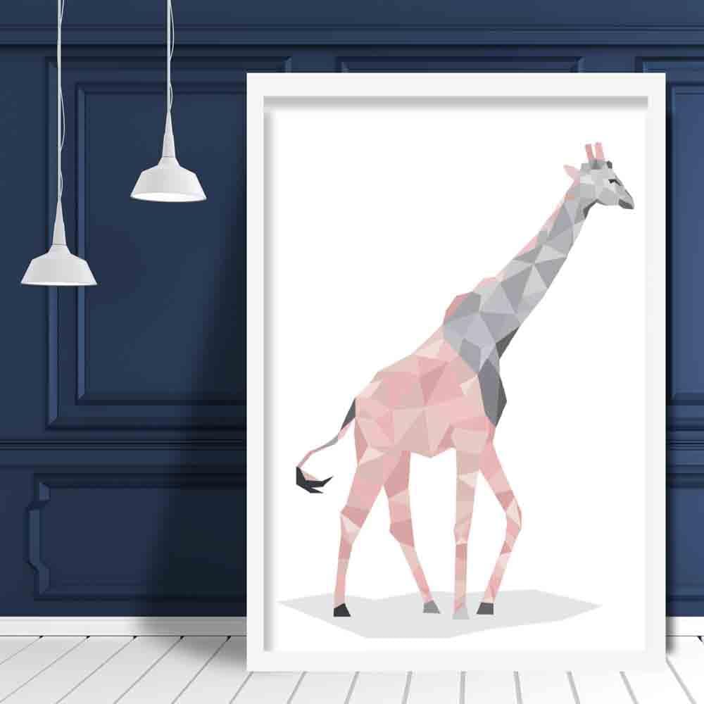 Geometric Poly Blush Pink and Grey Giraffe Poster