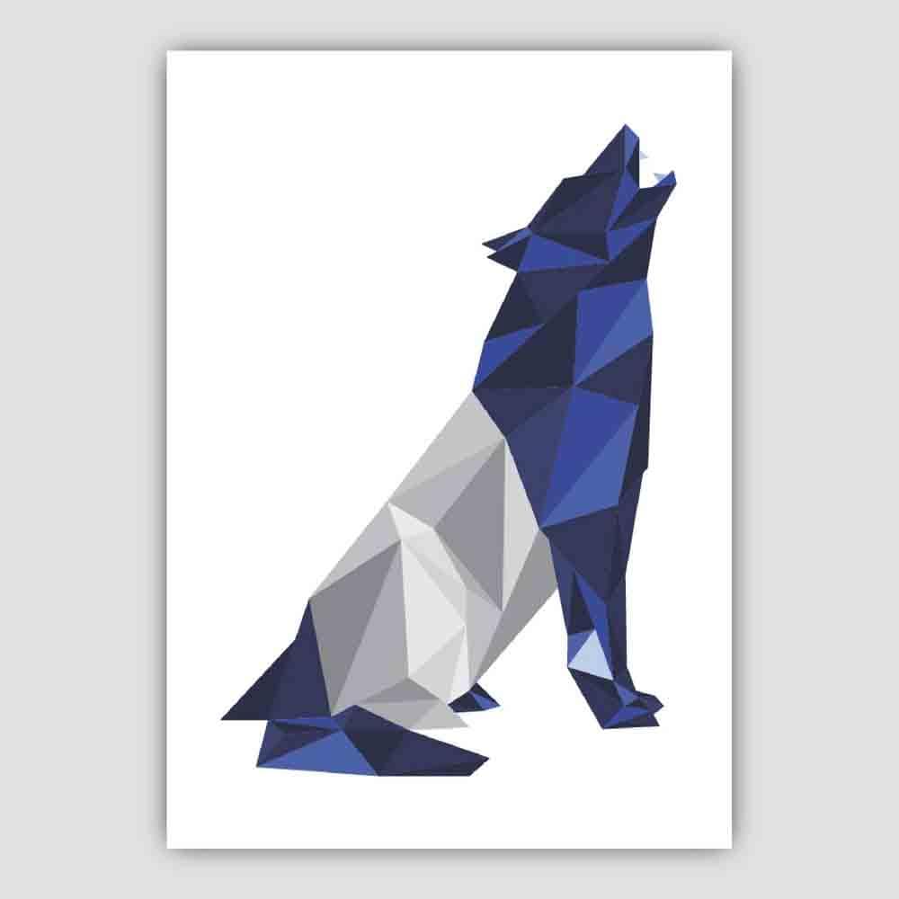 Geometric Poly Navy Blue and Grey Howling Wolf Poster