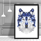 Geometric Poly Navy Blue and Grey Wolf Head Poster