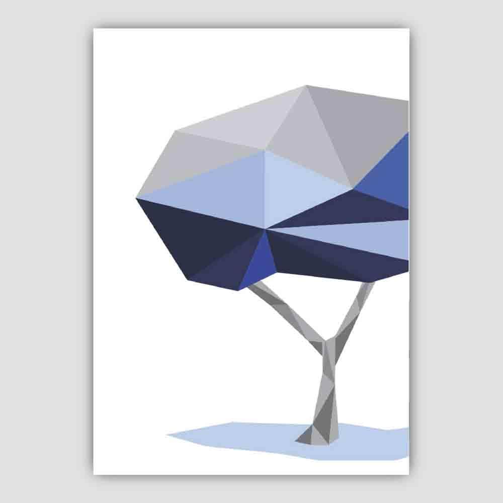 Geometric Poly Navy Blue and Grey Tree Poster