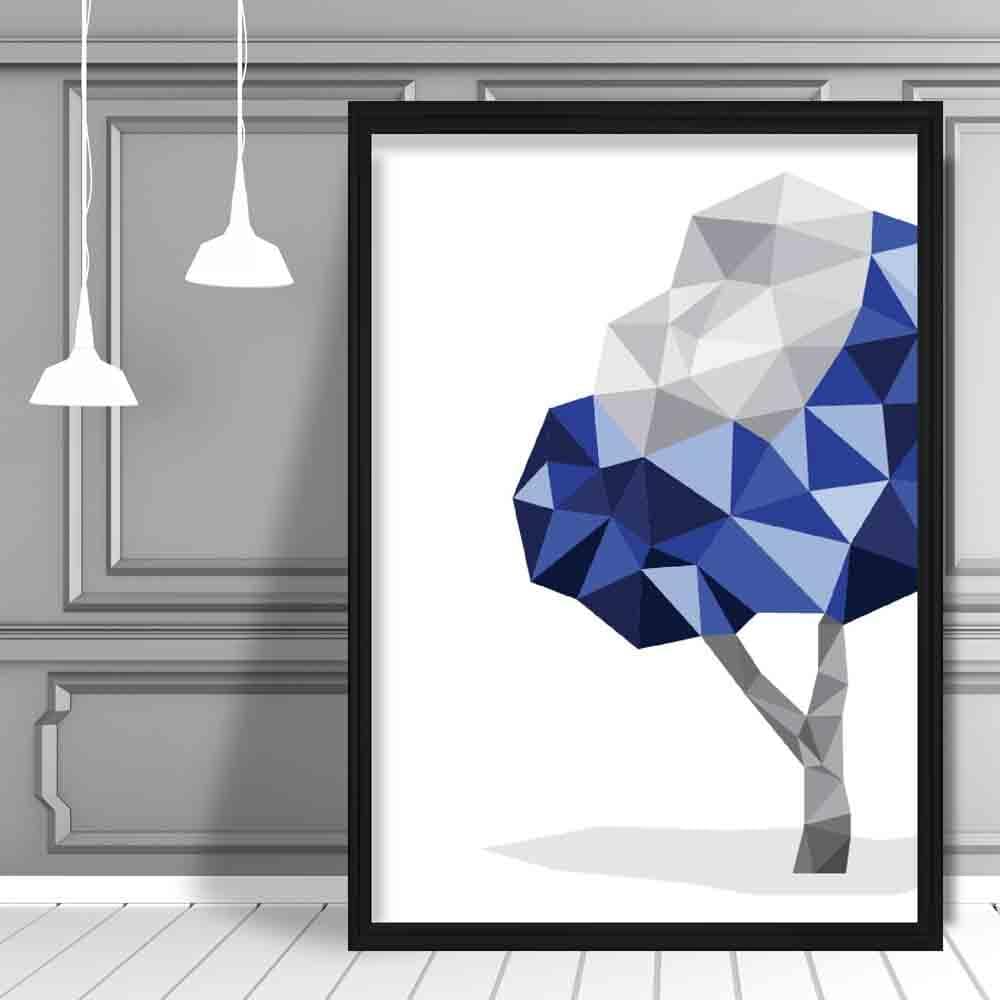 Geometric Poly Navy Blue and Grey Tree 2 Poster