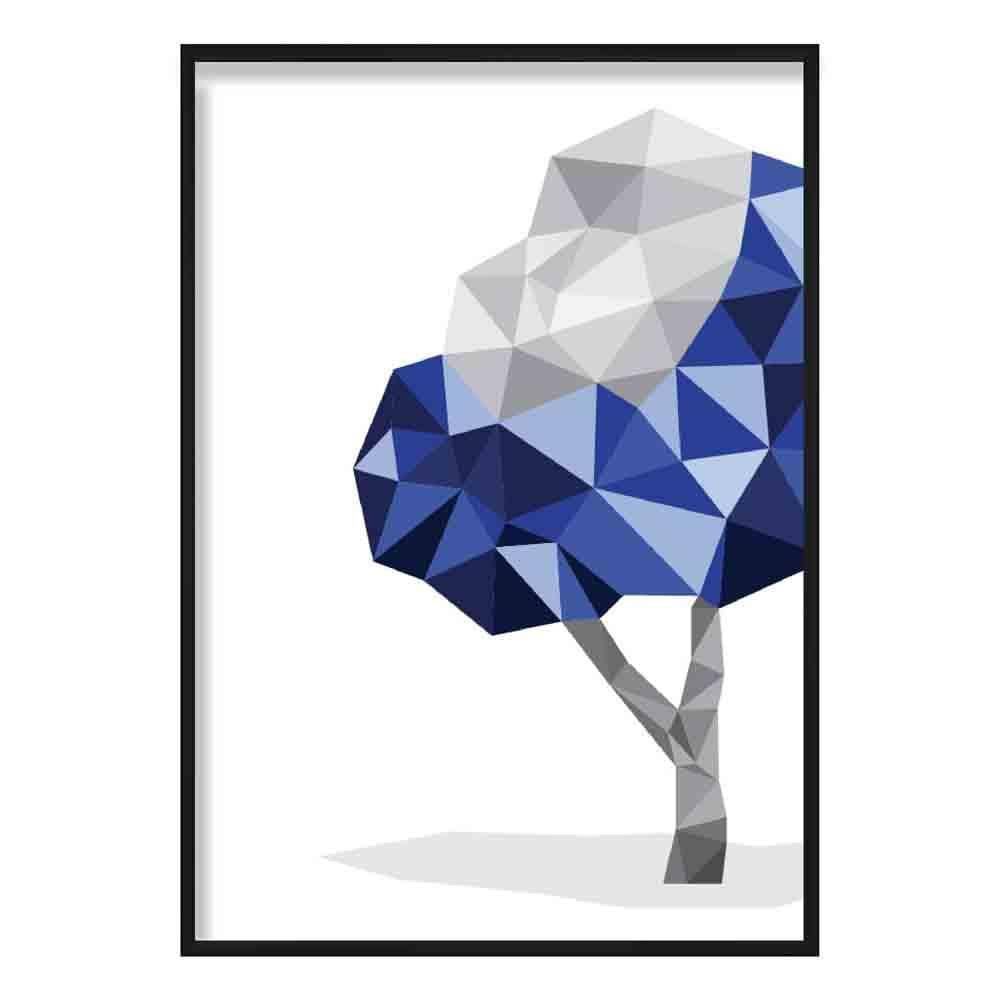 Geometric Poly Navy Blue and Grey Tree 2 Poster