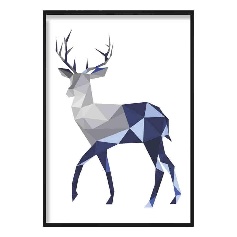 Geometric Poly Navy Blue and Grey Stag Poster