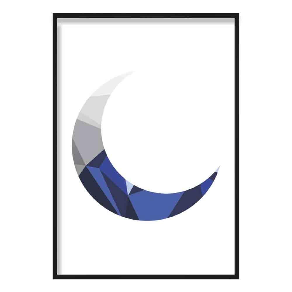 Geometric Poly Navy Blue and Grey Crescent Moon Poster