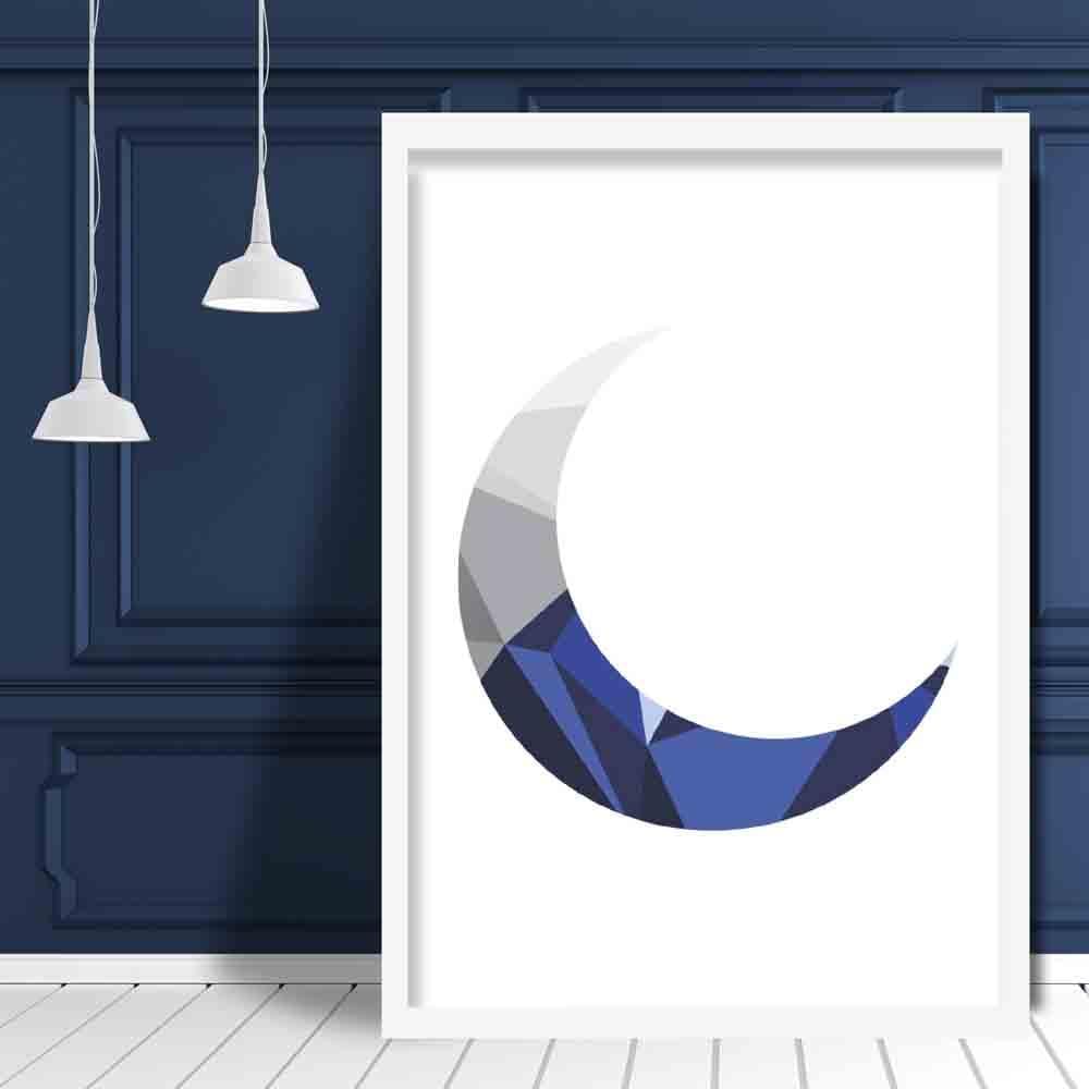 Geometric Poly Navy Blue and Grey Crescent Moon Poster