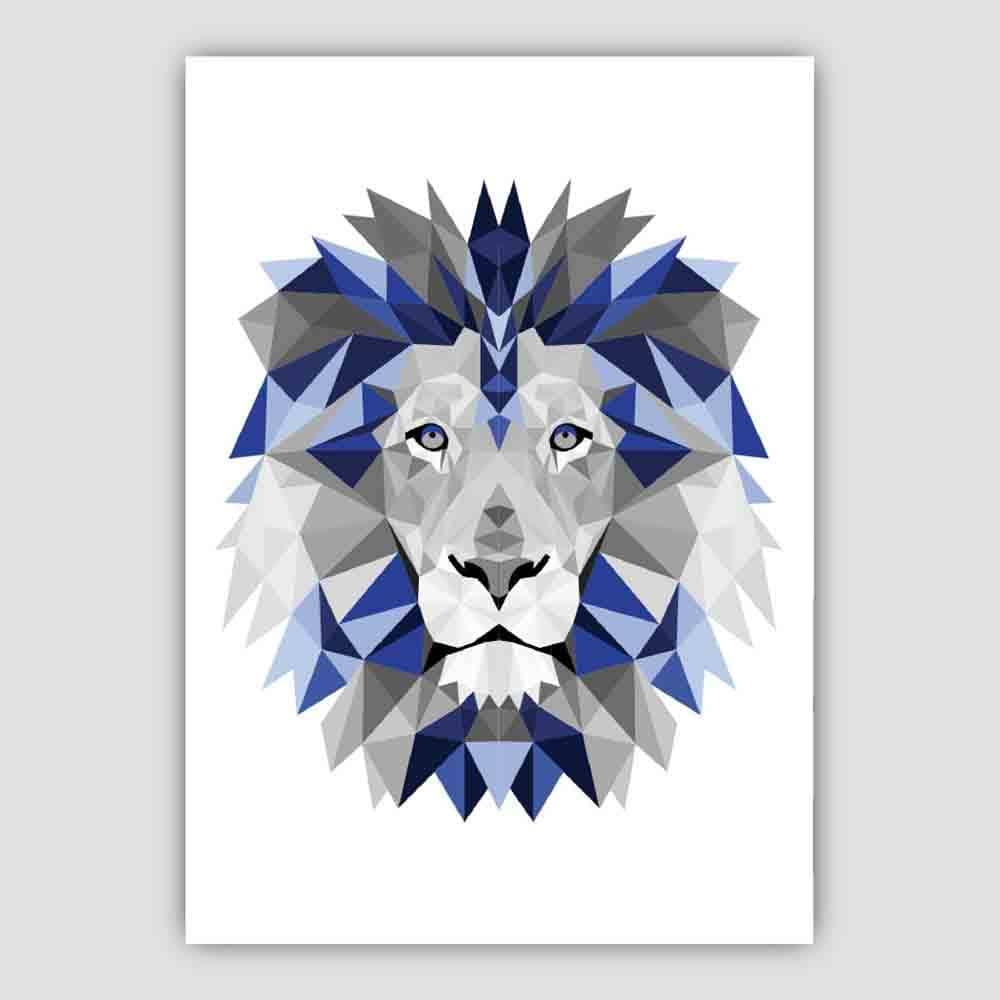 Geometric Poly Navy Blue and Grey Lion Head Poster