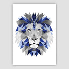 Geometric Poly Navy Blue and Grey Lion Head Poster