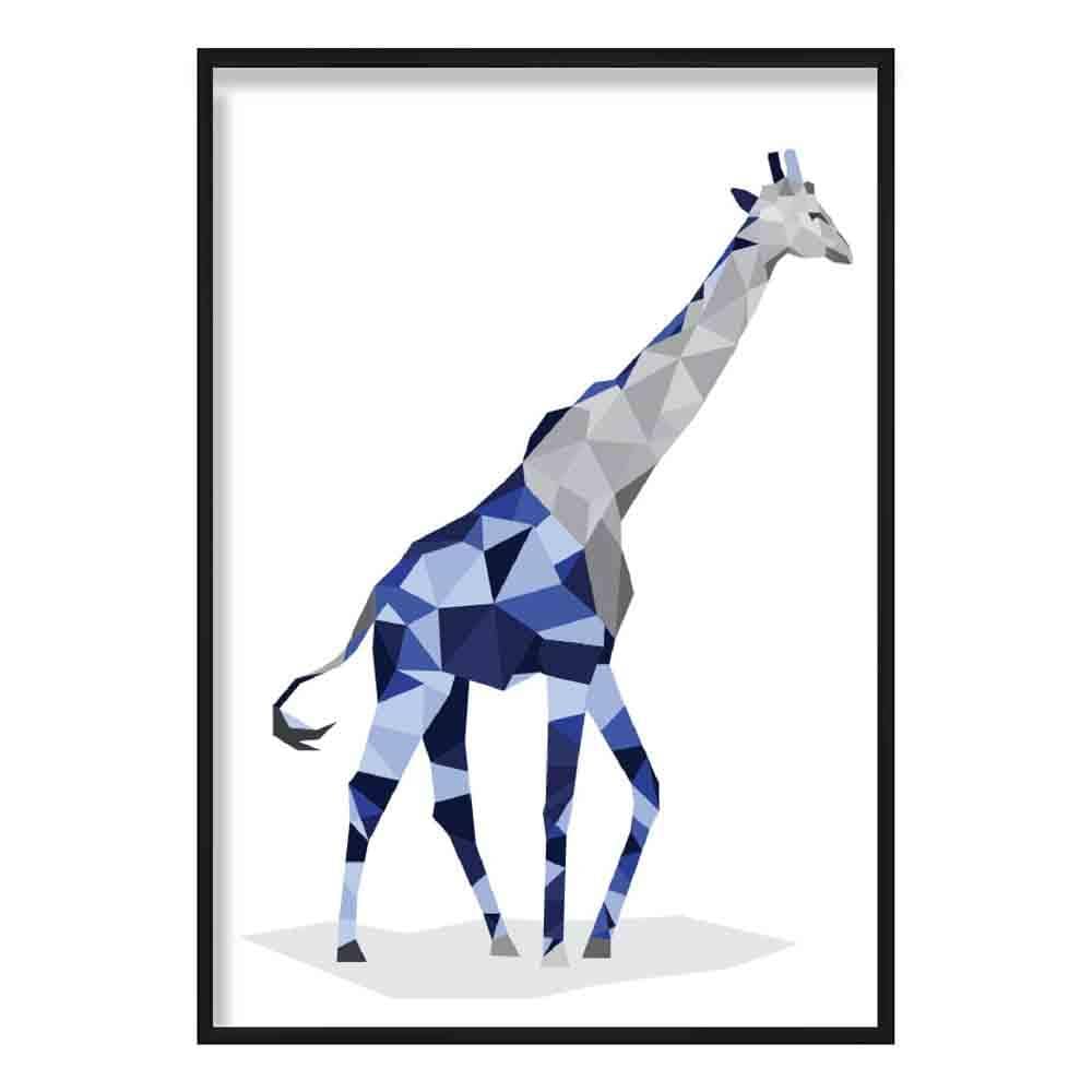 Geometric Poly Navy Blue and Grey Giraffe Poster