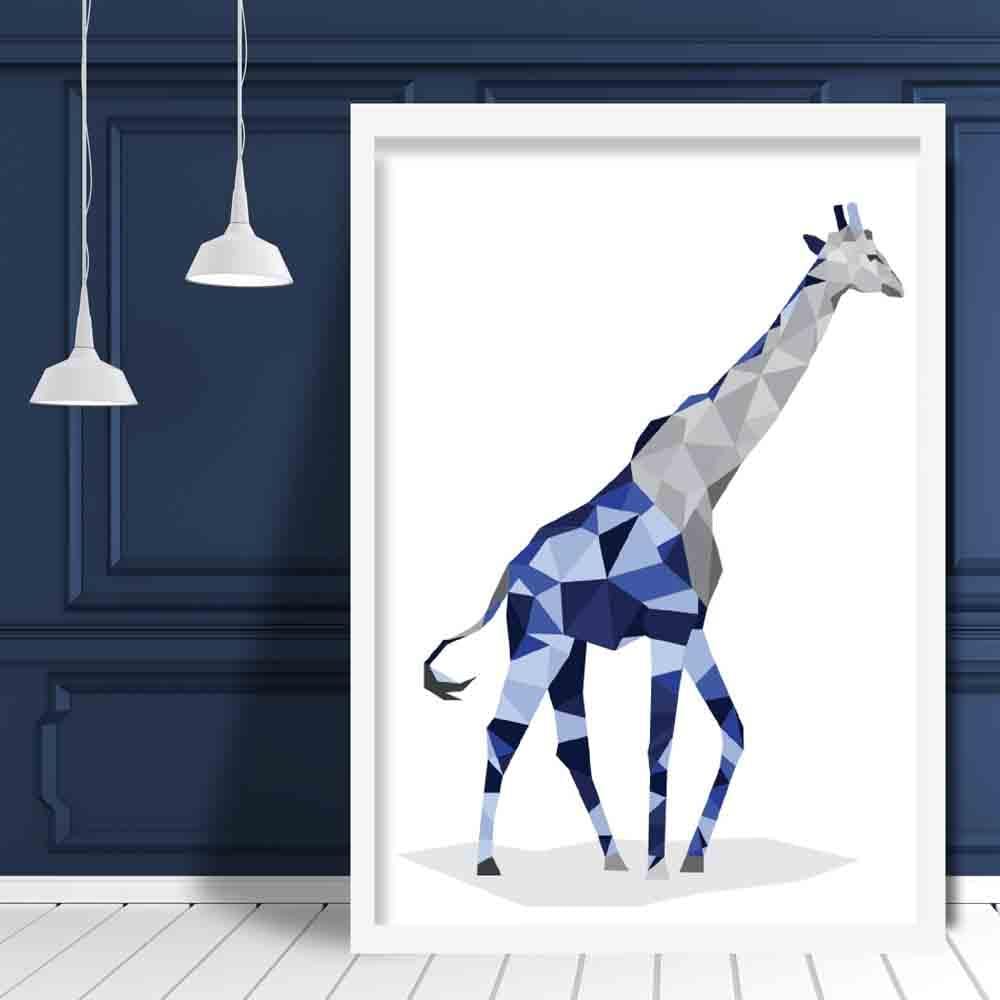 Geometric Poly Navy Blue and Grey Giraffe Poster