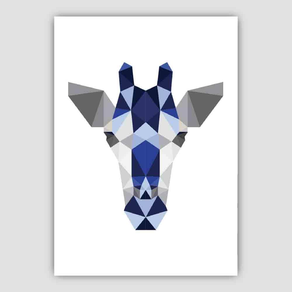 Geometric Poly Navy Blue and Grey Giraffe Head Poster