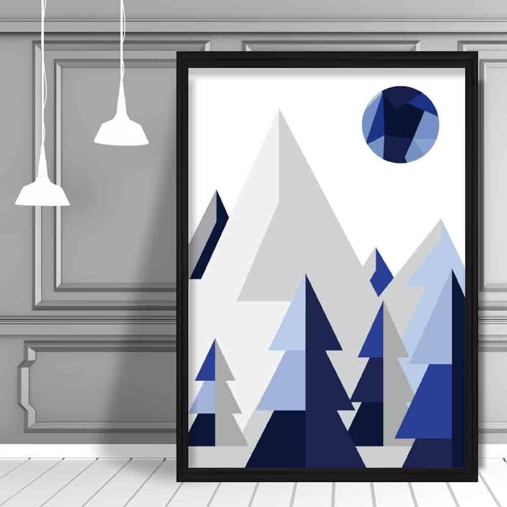 Geometric Poly Navy Blue and Grey Forest Poster