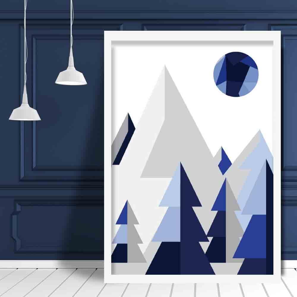 Geometric Poly Navy Blue and Grey Forest Poster