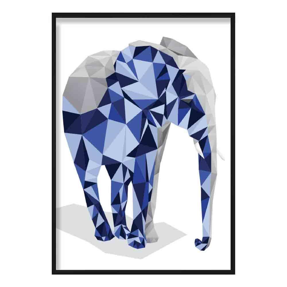 Geometric Poly Navy Blue and Grey Elephant Poster