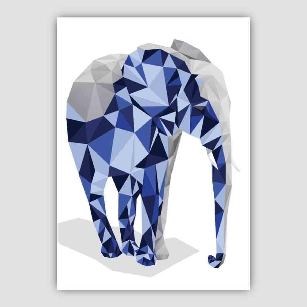 Geometric Poly Navy Blue and Grey Elephant Poster