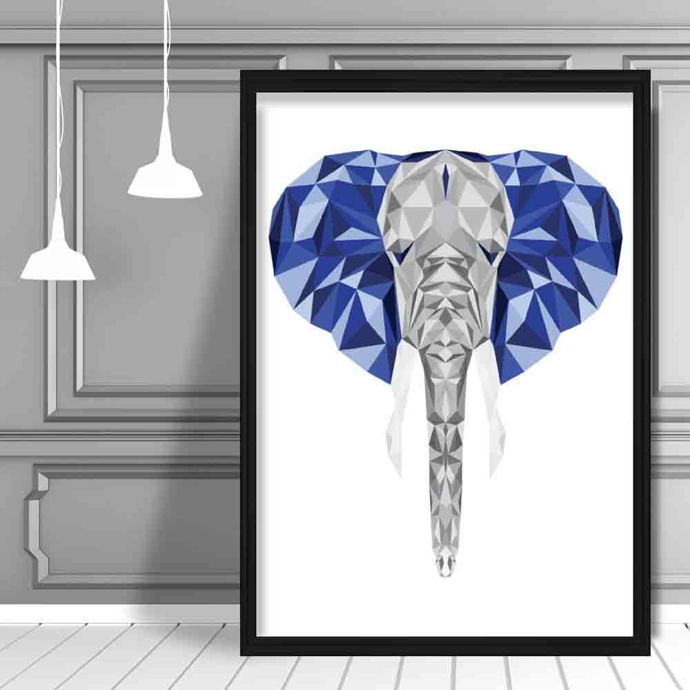 Geometric Poly Navy Blue and Grey Elephant Head Poster