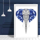 Geometric Poly Navy Blue and Grey Elephant Head Poster