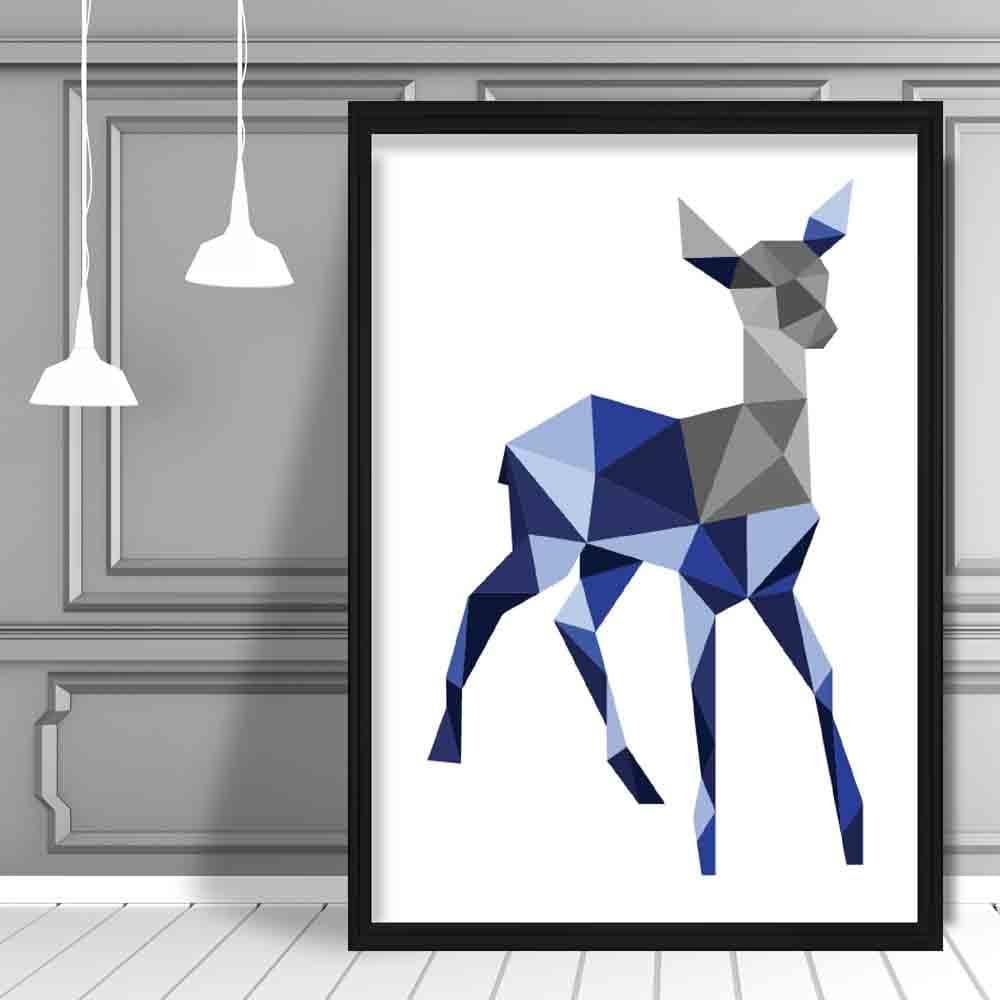 Geometric Poly Navy Blue and Grey Young Stag Poster