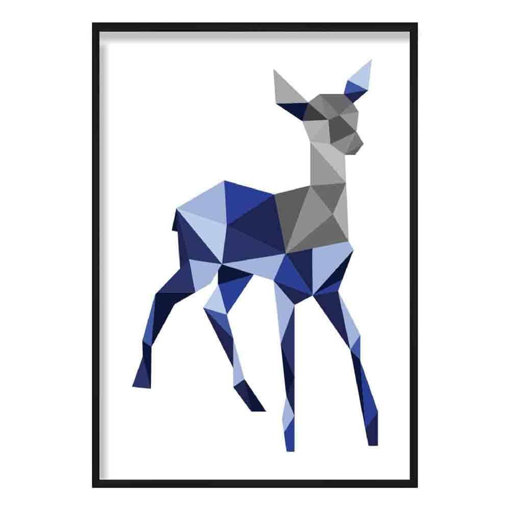 Geometric Poly Navy Blue and Grey Young Stag Poster