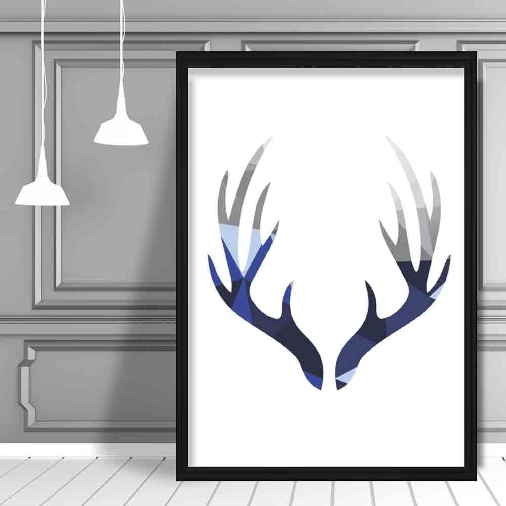 Geometric Poly Navy Blue and Grey Stag Antlers Poster