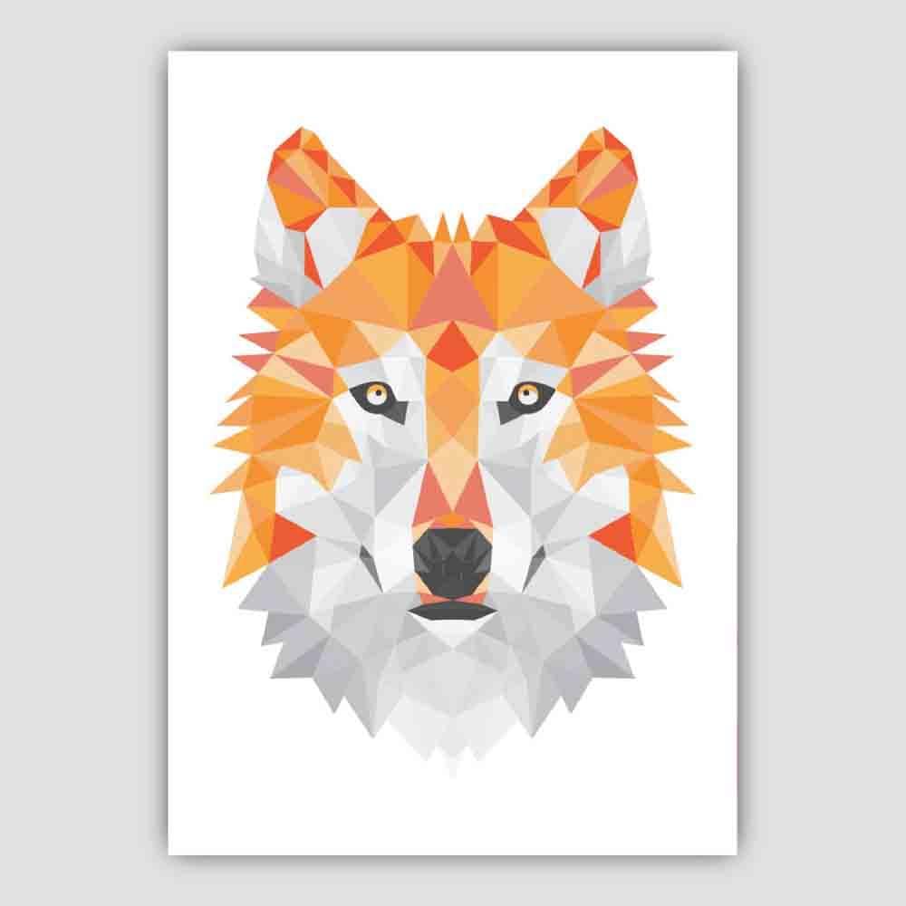 Geometric Poly Orange and Grey Wolf Head Poster