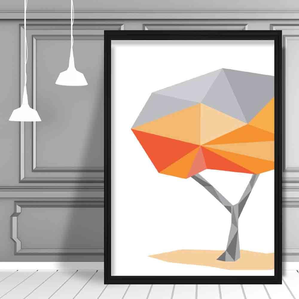 Geometric Poly Orange and Grey Tree Poster