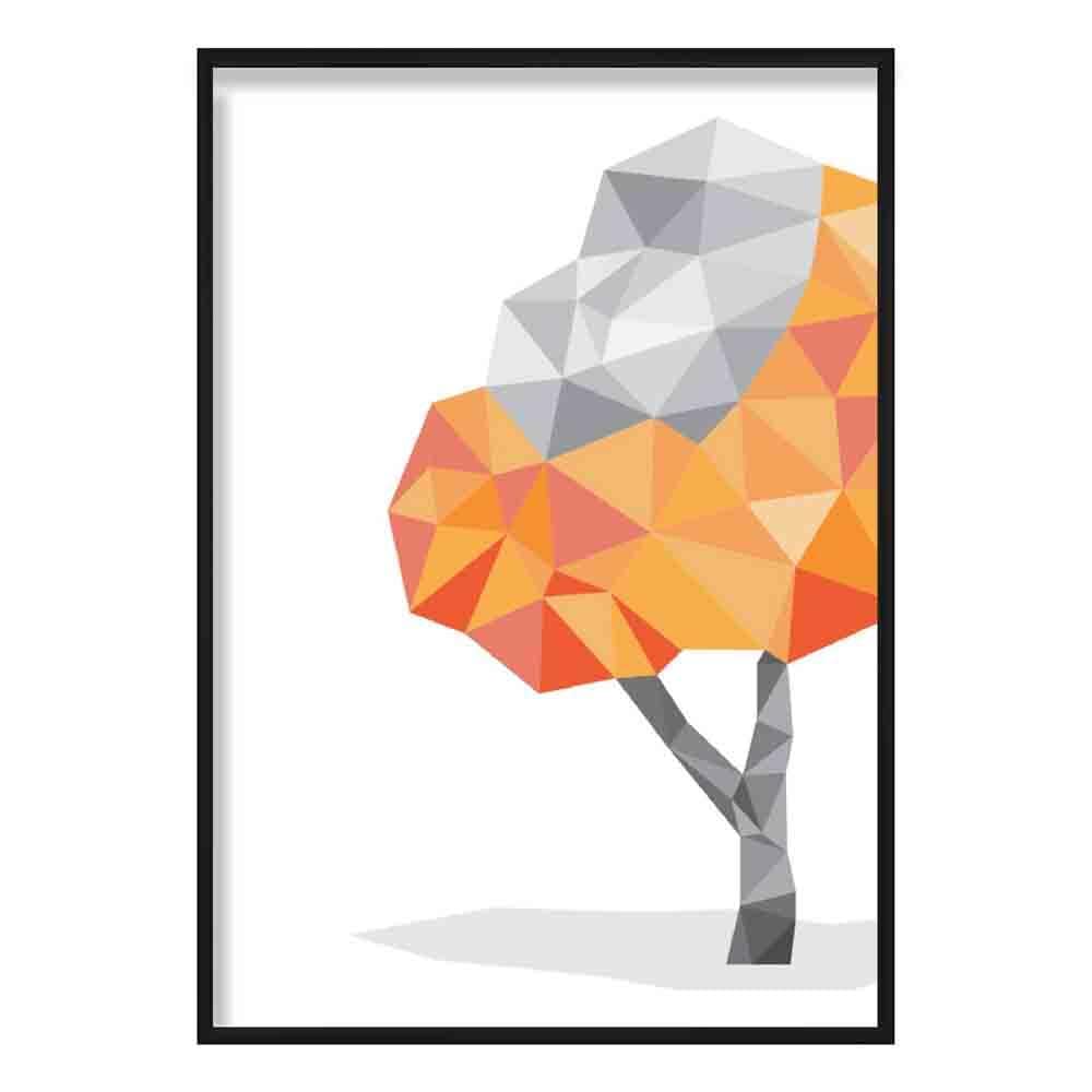 Geometric Poly Orange and Grey Tree 2 Poster