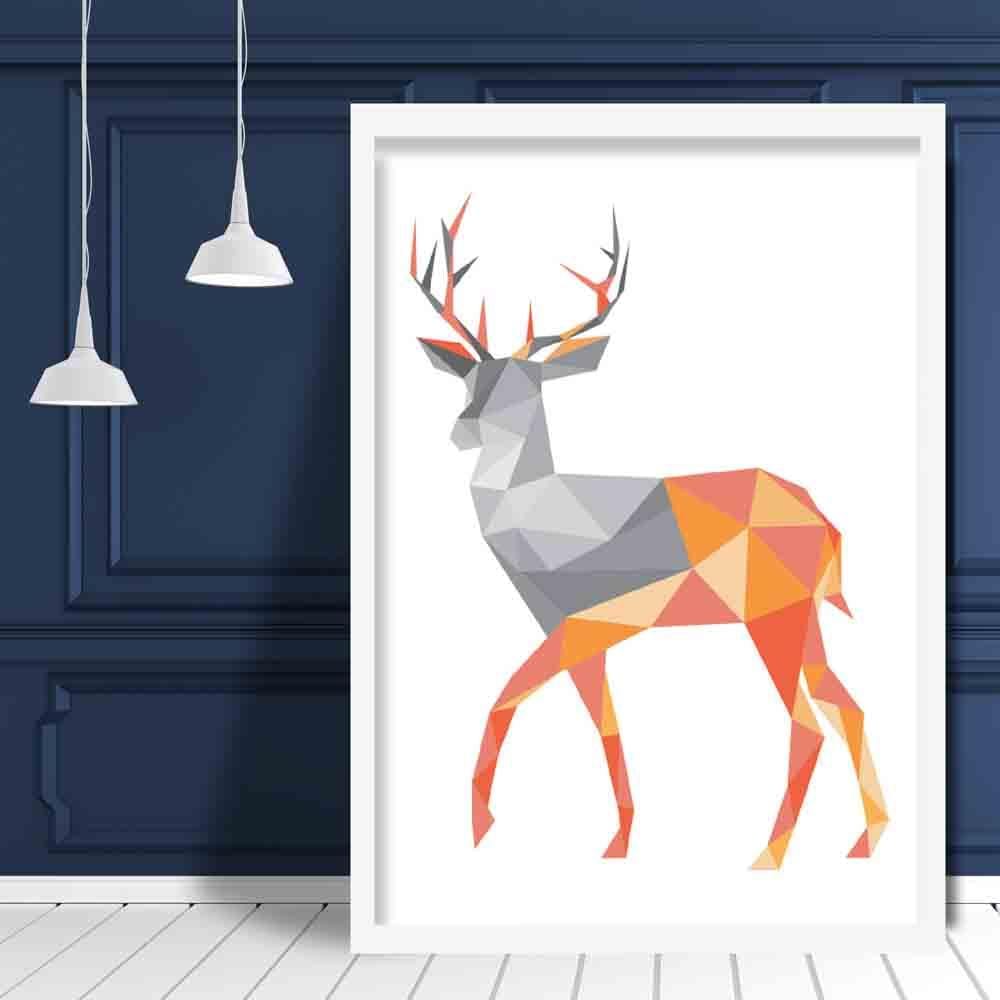 Geometric Poly Orange and Grey Stag Poster