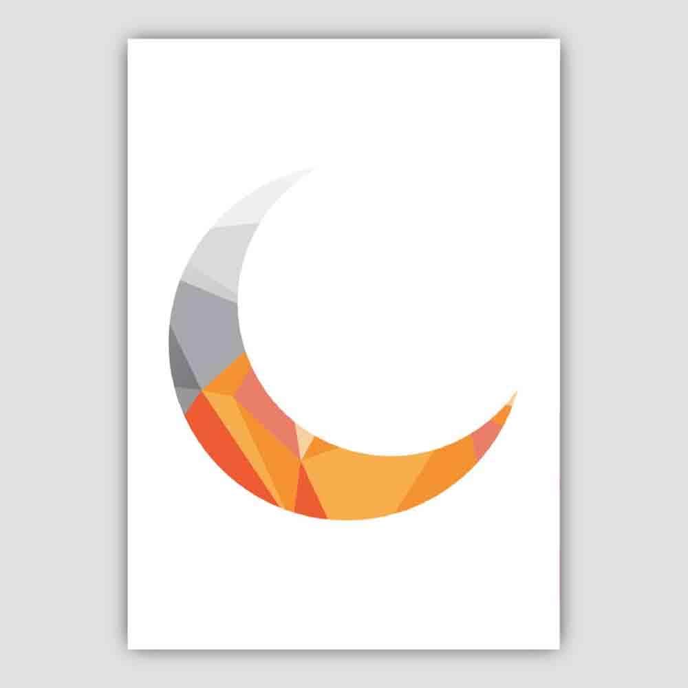 Geometric Poly Orange and Grey Crescent Moon Poster