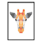 Geometric Poly Orange and Grey Giraffe Head Poster
