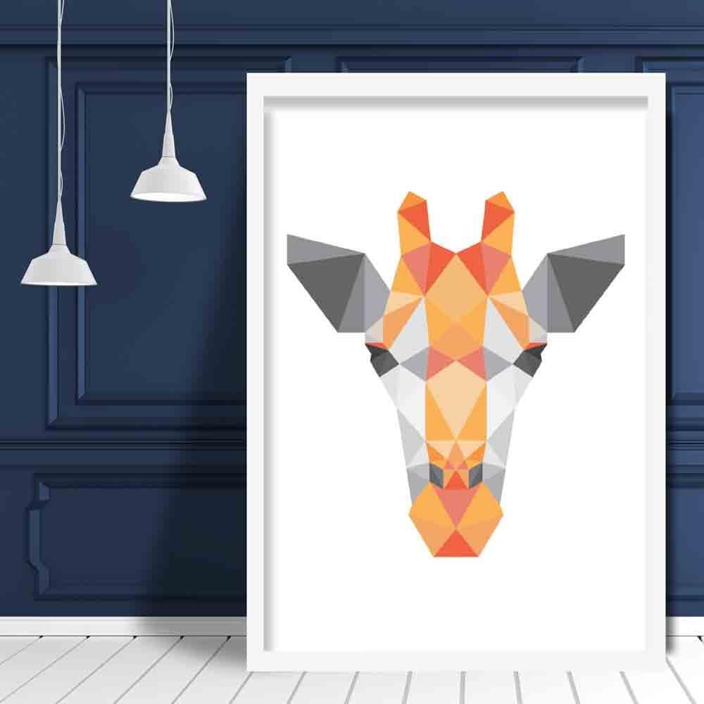 Geometric Poly Orange and Grey Giraffe Head Poster