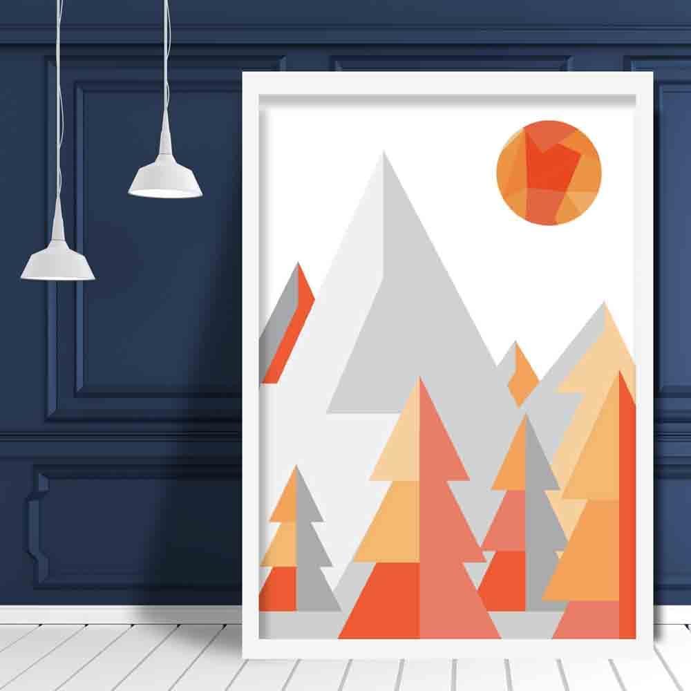 Geometric Poly Orange and Grey Forest Poster