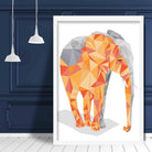 Geometric Poly Orange and Grey Elephant Poster