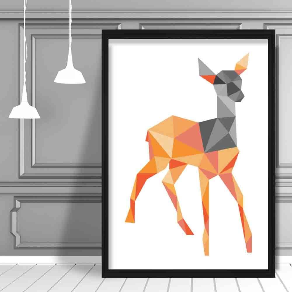 Geometric Poly Orange and Grey Young Stag Poster