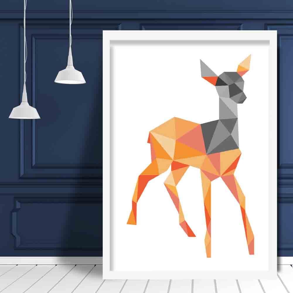 Geometric Poly Orange and Grey Young Stag Poster