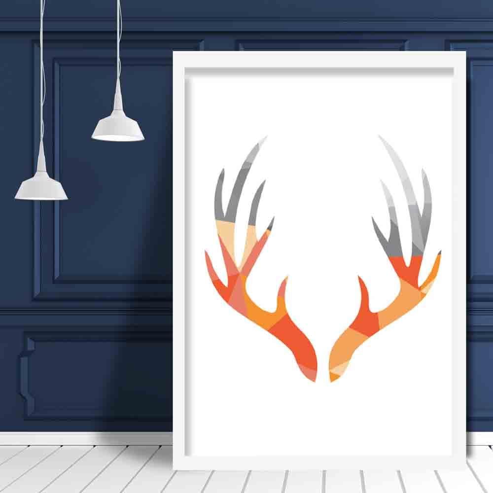 Geometric Poly Orange and Grey Stag Antlers Poster