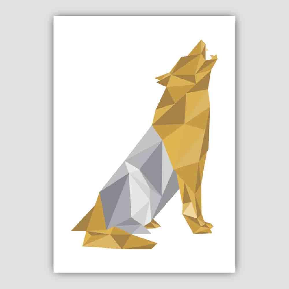 Howling Wolf Geometric Poly Yellow and Grey Poster
