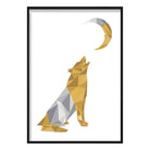 Wolf Howling at Moon Geometric Poly Yellow and Grey Poster