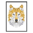 Wolf Head Geometric Poly Yellow and Grey Poster