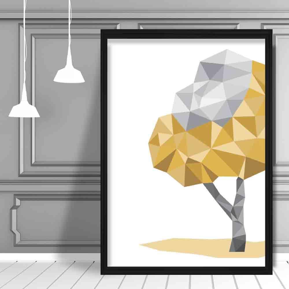 Geometric Poly Yellow and Grey Tree 2 Poster