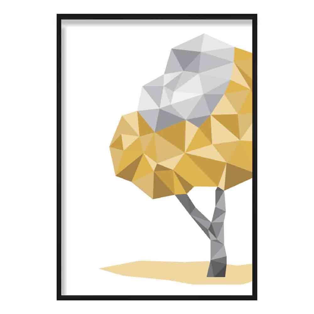 Geometric Poly Yellow and Grey Tree 2 Poster