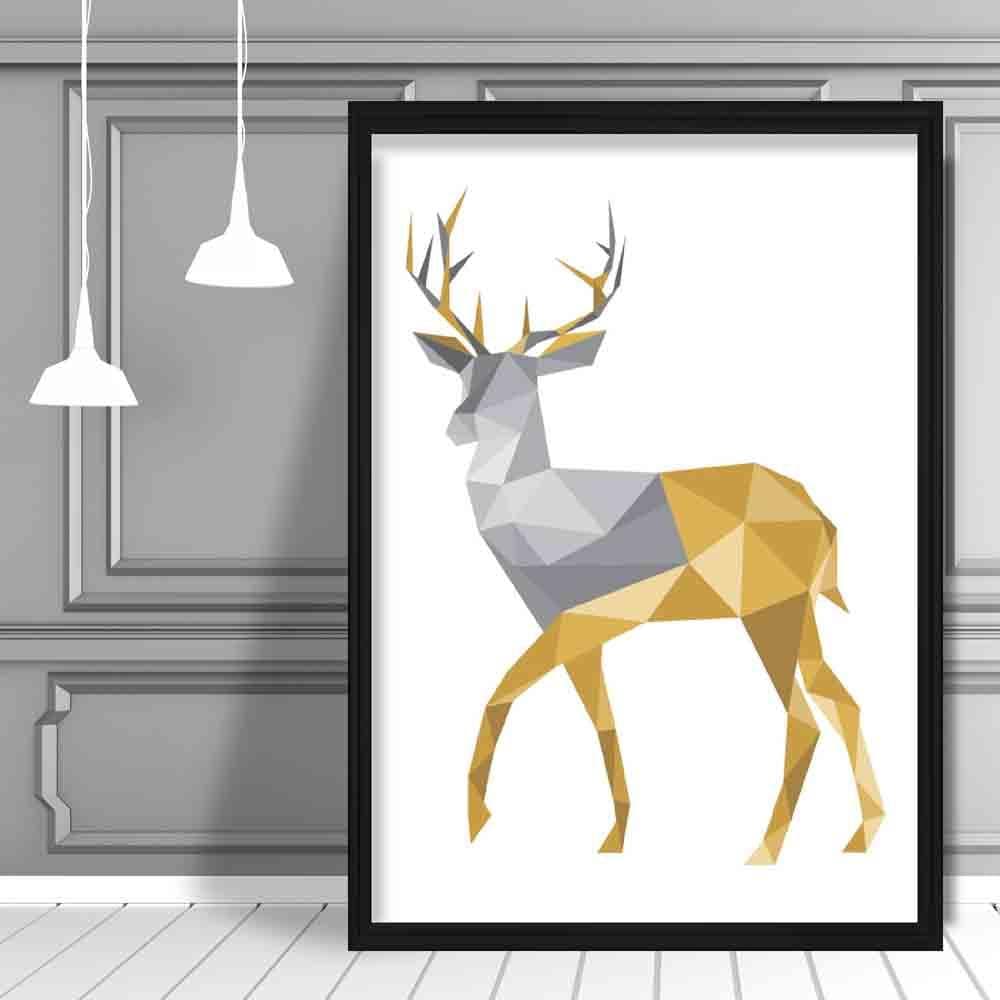 Geometric Poly Yellow and Grey Stag Poster