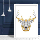 Geometric Poly Yellow and Grey Stag Head Poster