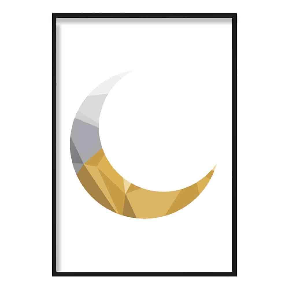 Geometric Poly Yellow and Grey Crescent Moon Poster