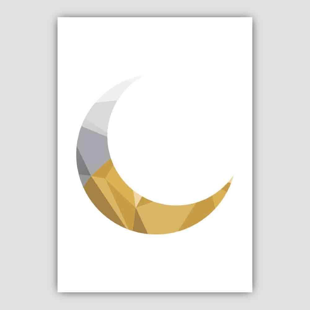 Geometric Poly Yellow and Grey Crescent Moon Poster