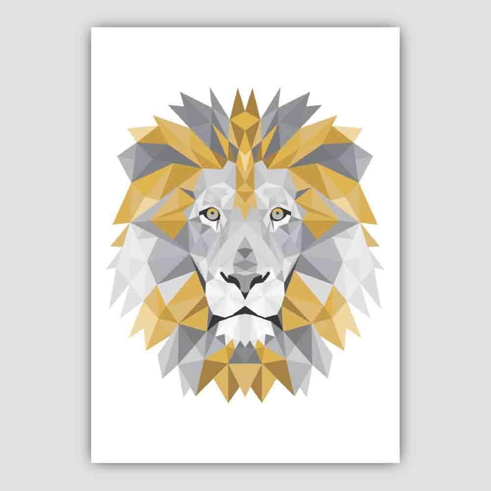 Geometric Poly Yellow and Grey Lion Head Poster