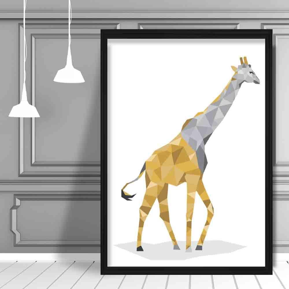 Geometric Poly Yellow and Grey Giraffe Poster