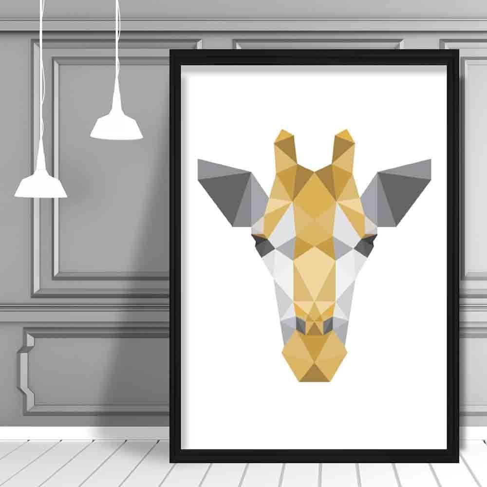 Geometric Poly Yellow and Grey Giraffe Head Poster
