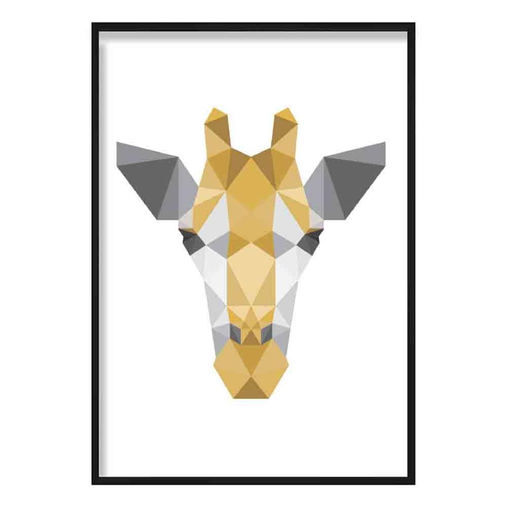 Geometric Poly Yellow and Grey Giraffe Head Poster