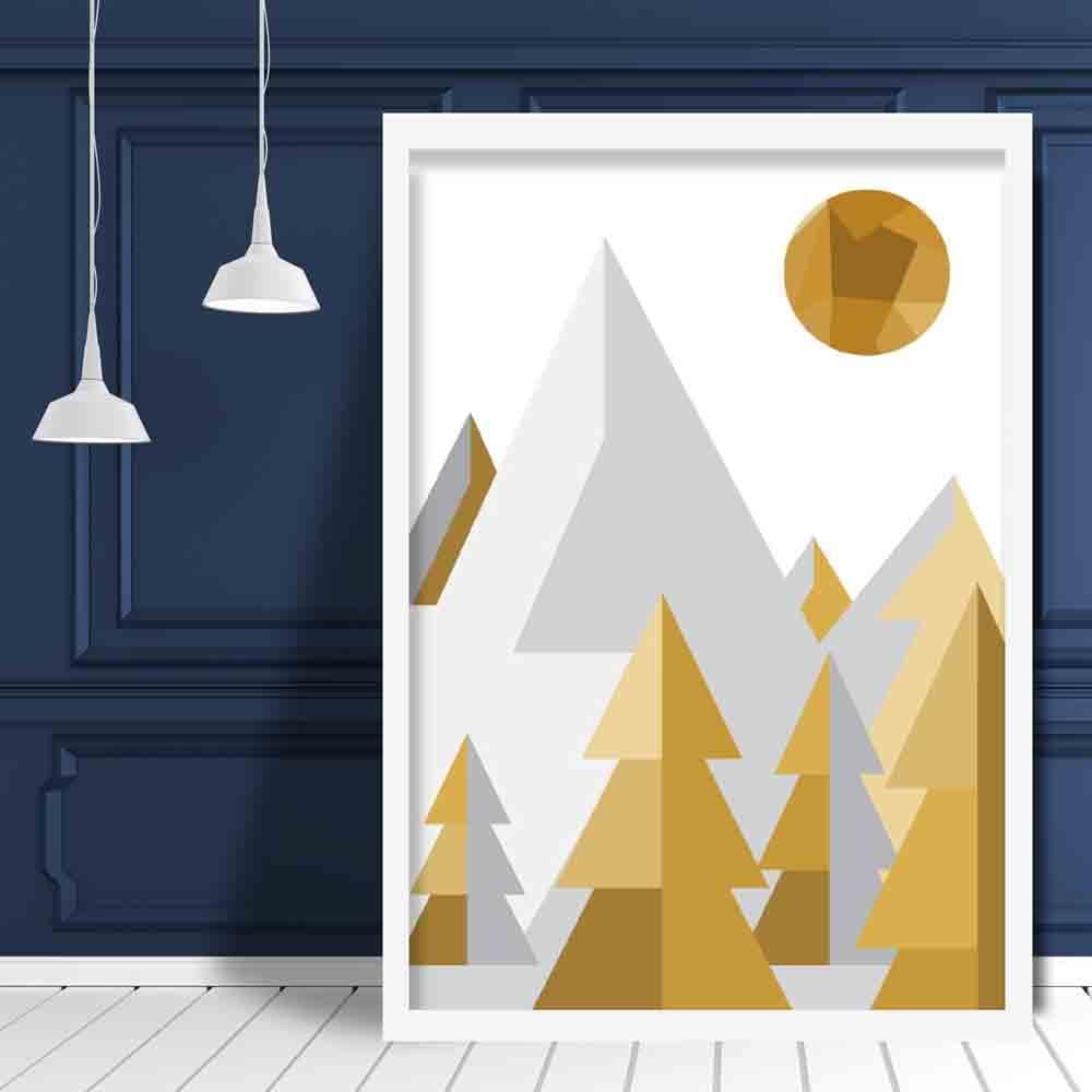 Geometric Poly Yellow and Grey Forest Poster